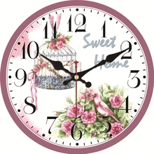 Reloj Shabby Chic Rosa flor silenciosa hogar Oficina café cocina Bar decoración hogar Saat Vintage Reloj de pared artístico grande sin sonido tic-tac