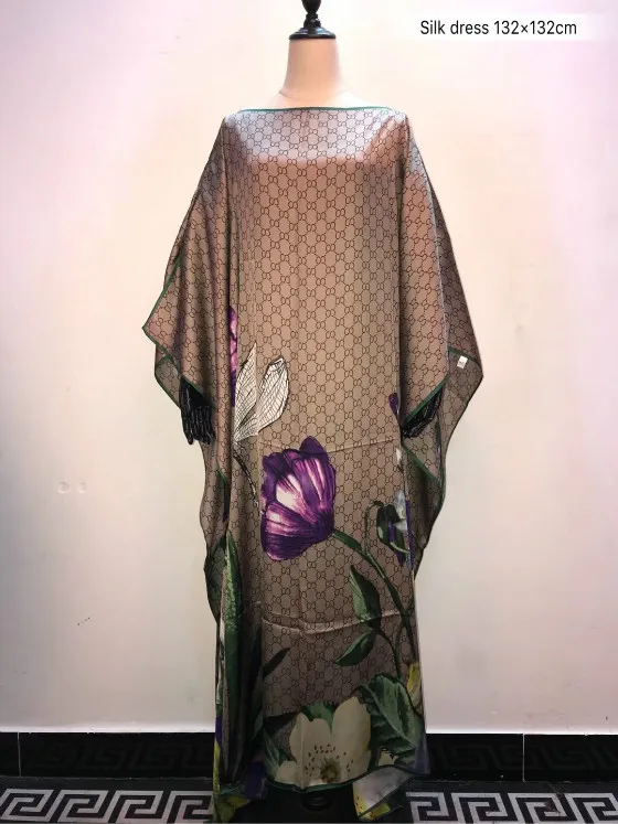 Стиль, Европейское шелковое платье с цветочным принтом, эксклюзивный дизайн, шелковое платье-Кафтан для женщин, африканские платья для женщин