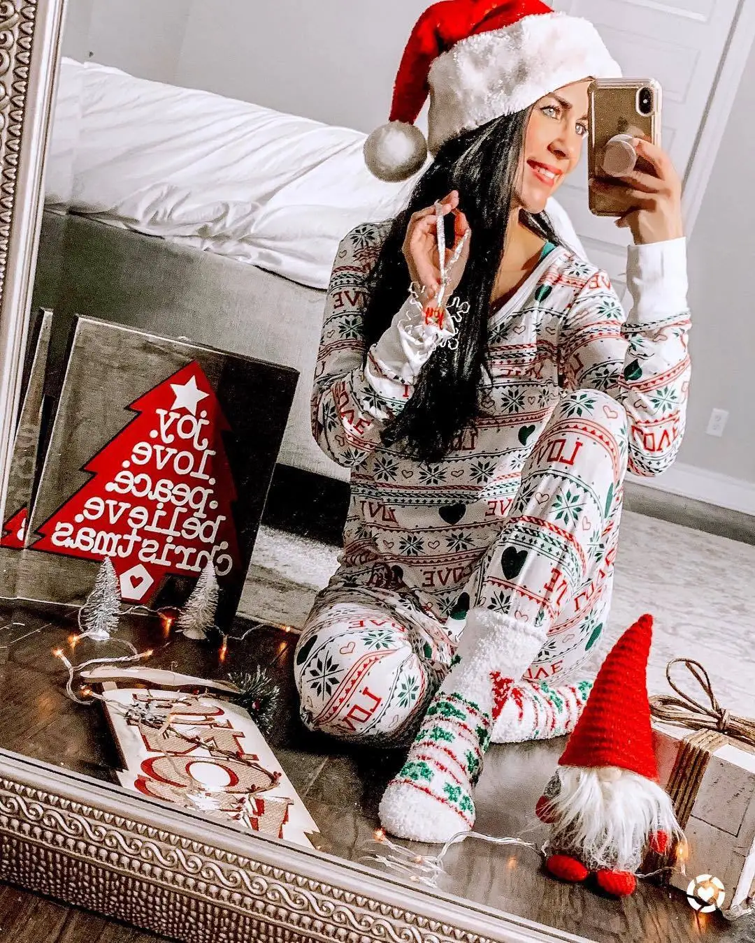 Рождественские пижамы с принтом снежинок, длинные рукава, v-образный вырез, обтягивающие штаны с рисунком, рождественские пижамы, женские пижамы для женщин