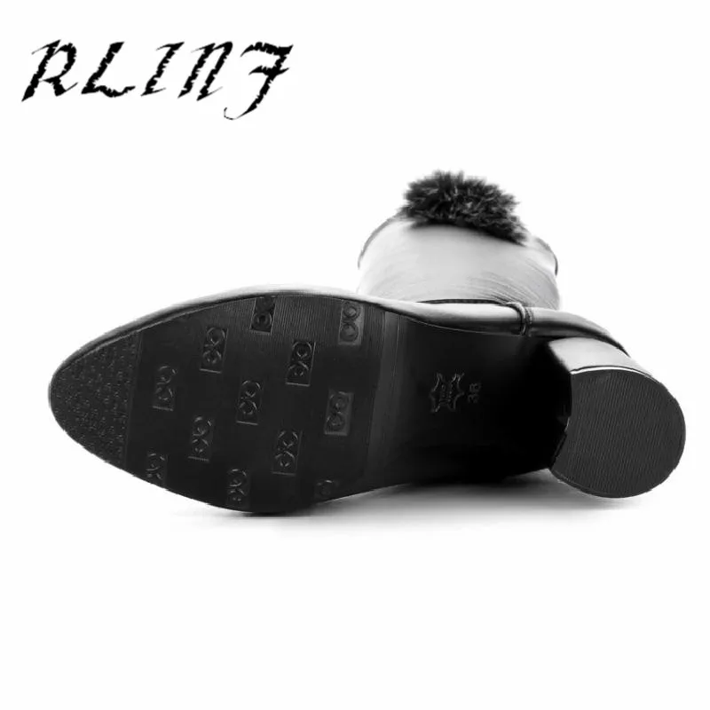 RLINF/Новинка; плотные длинные сапоги-трубы; эластичные женские высокие сапоги с острым носком и бархатной плоской подошвой
