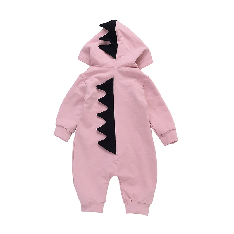 Pink Осенняя одежда для новорожденных; хлопковый комбинезон с длинными рукавами и рисунком динозавра; Верхняя одежда с капюшоном для мальчиков и девочек; Детский комбинезон - Цвет: Pink