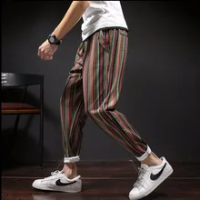 S-5XL летние модные ботильоны длина мотобрюки для мужчин свободные плюс размеры дамские шаровары Винтаж панелями разноцветный полос