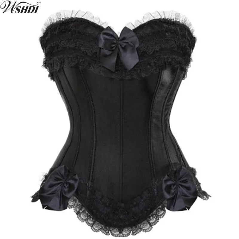 

Women's Lace Up Satin Boned Overbust Waist Trainer Corsets And Bustiers Bodyshaper Top Plus Size G-string Push up Shapewear 6XL