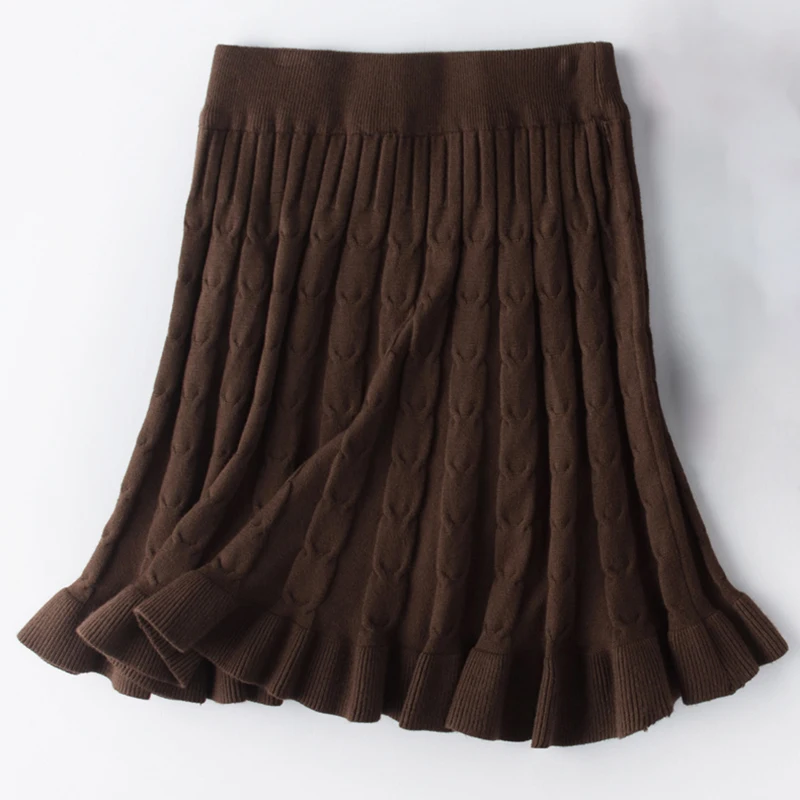 Ruffles Knitted Pleated Skirt Women Plus Size Autumn Winter Mini Skirt Ball Gown Elastic Waist Korean Harajuku Chic Skirt Skater