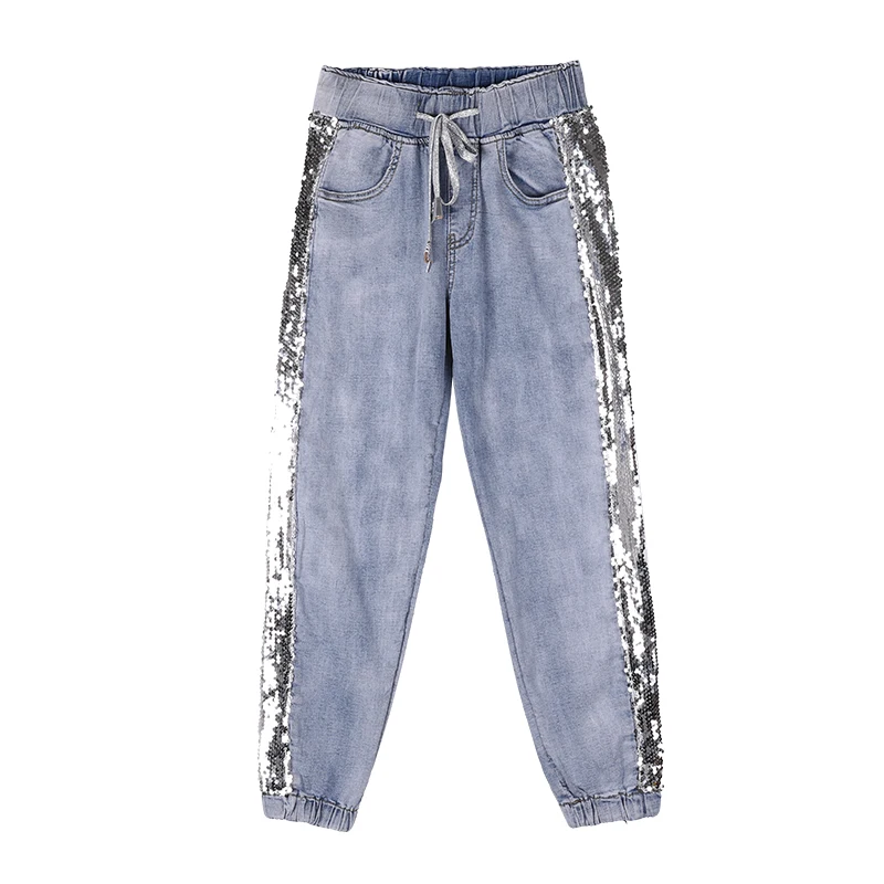 2019 Bordado Femme Mujeres Lentejuelas Vaqueros Metal Recto Agujero Lado Hojas Las Jeans Mujer De La Pantalones Calle Denim q6pqBw8xr