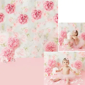 

Vinyl Pink Paper Flowers Baby Girl Photography Backdrop Newborn Photoshoot Props Kids Birthday Party Photo Background