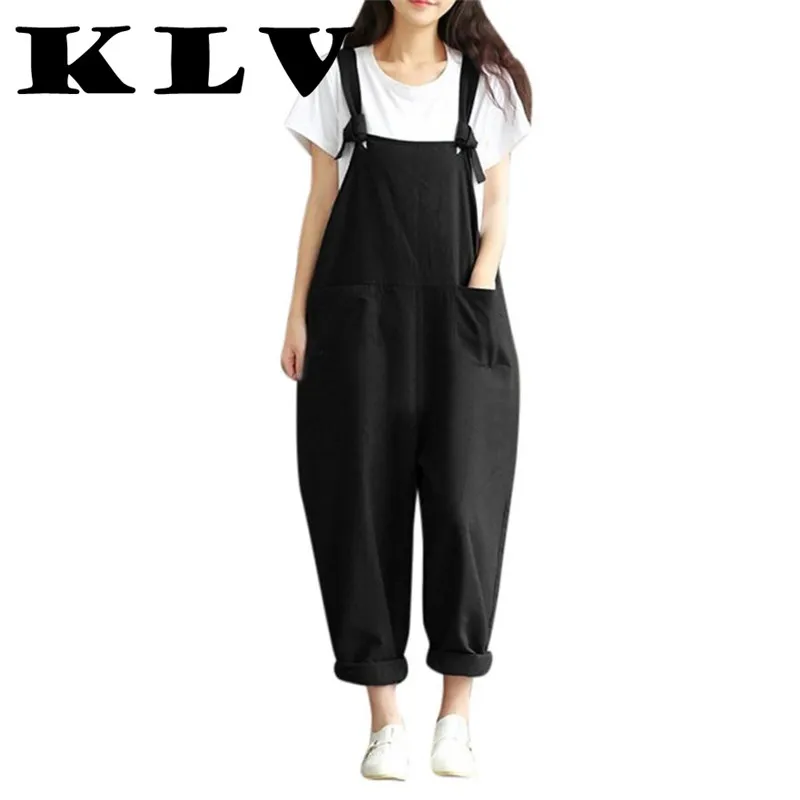 

KLV 2017 new fashion Womens Loose Strap Belt Bib Pants Trousers Casual Overall Pants pantalon ete femme corsaire pantacourt fem