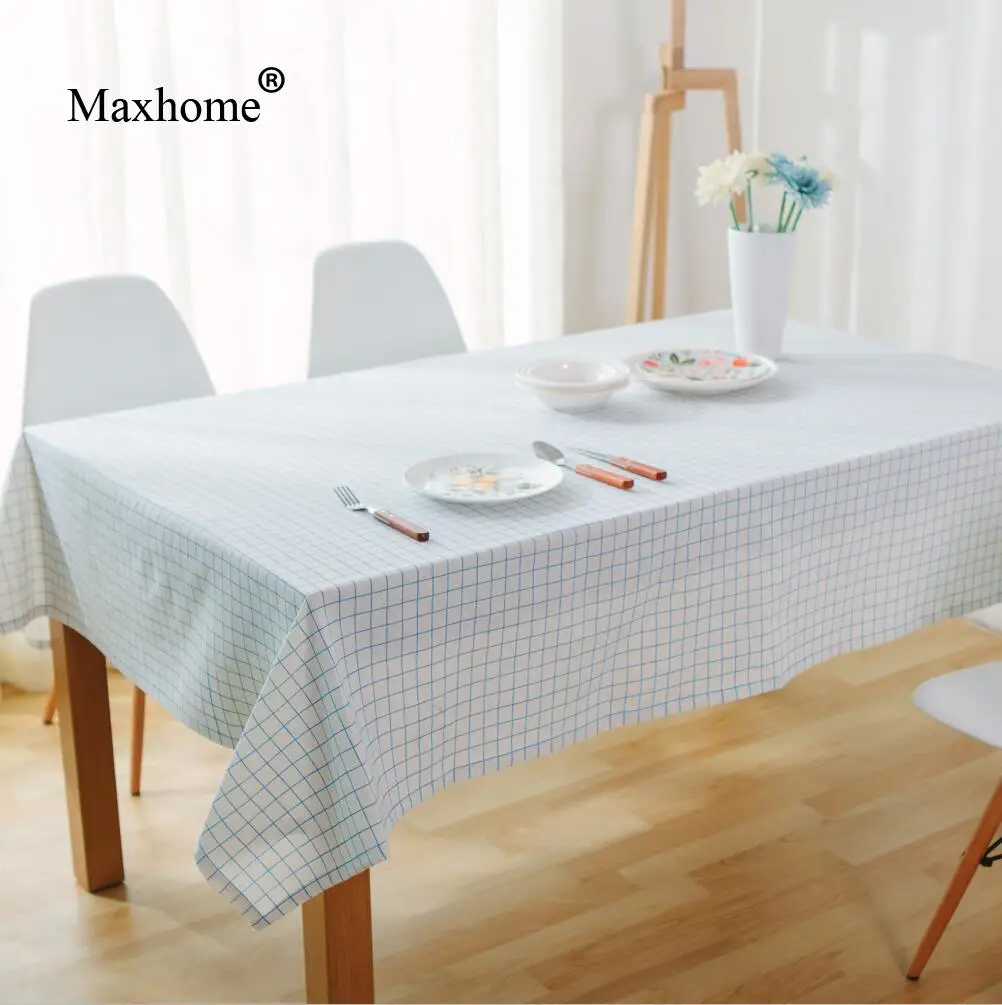 Modern Minimalist Cotton Linen Table Cloth Blue Plaid Tablecloth