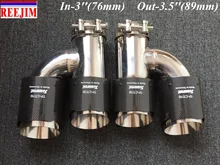 Ponta de escape De Fibra De Carbono tubo de escape Akrapovic Inoxidável dupla Entrada 3 “Saída 3.5” H Forma de escape do carro-styling ponta silenciador