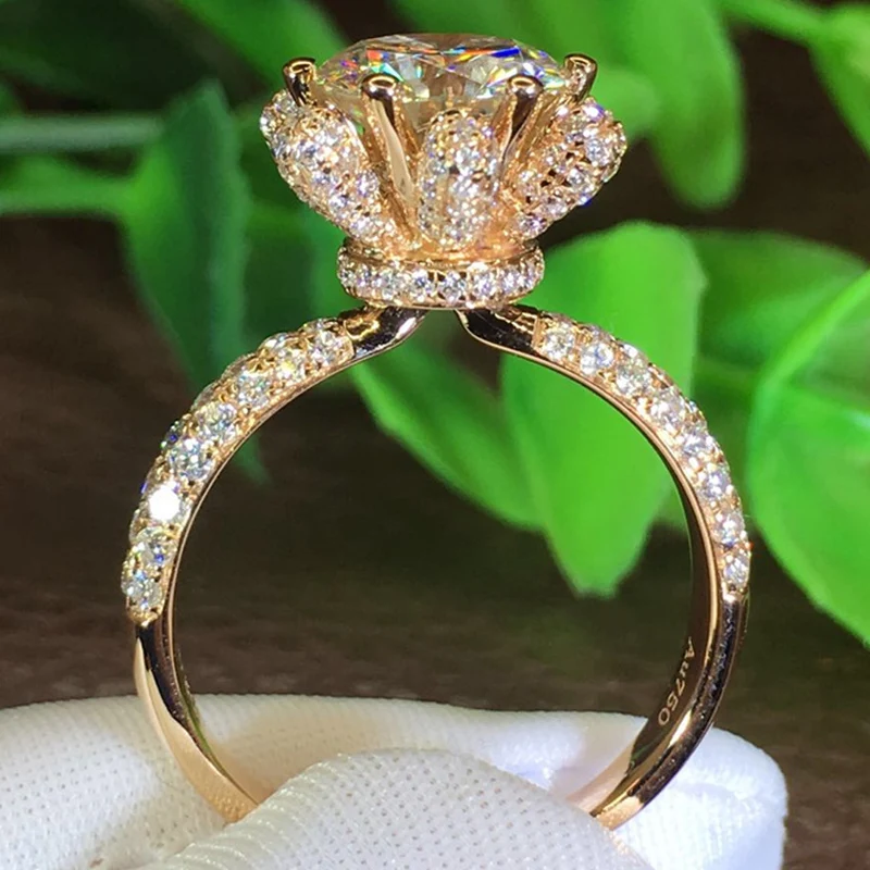 5 Carat 18K Rose  Gold Moissanite Diamond Ring  Rose  Flower 