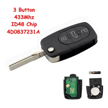 

OkeyTech 4D0837231A 3 Button Flip Folding Remote Control Key 433Mhz ID48 Chip for Audi A3 A4 A6 A8 Old Models RS4 TT Quttro