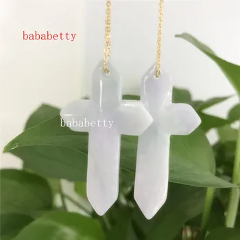 

Fashion contracted New Natural Jades Good luck cross about 27X47MM Handmade Swing Earrings
