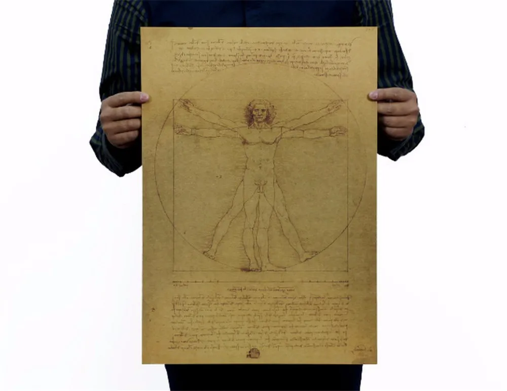 Sticker Kraft Paper Mona Lisa Leonardo Da Vinci Vitruvian Man Antique Poster 
