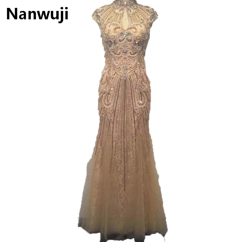 

2016 New Real Photo Dubai Halter Mermaid Prom Dress Full of Beaded Crystal Luxurious Prom Gown Crystal Size Plus 22 24 26 S016
