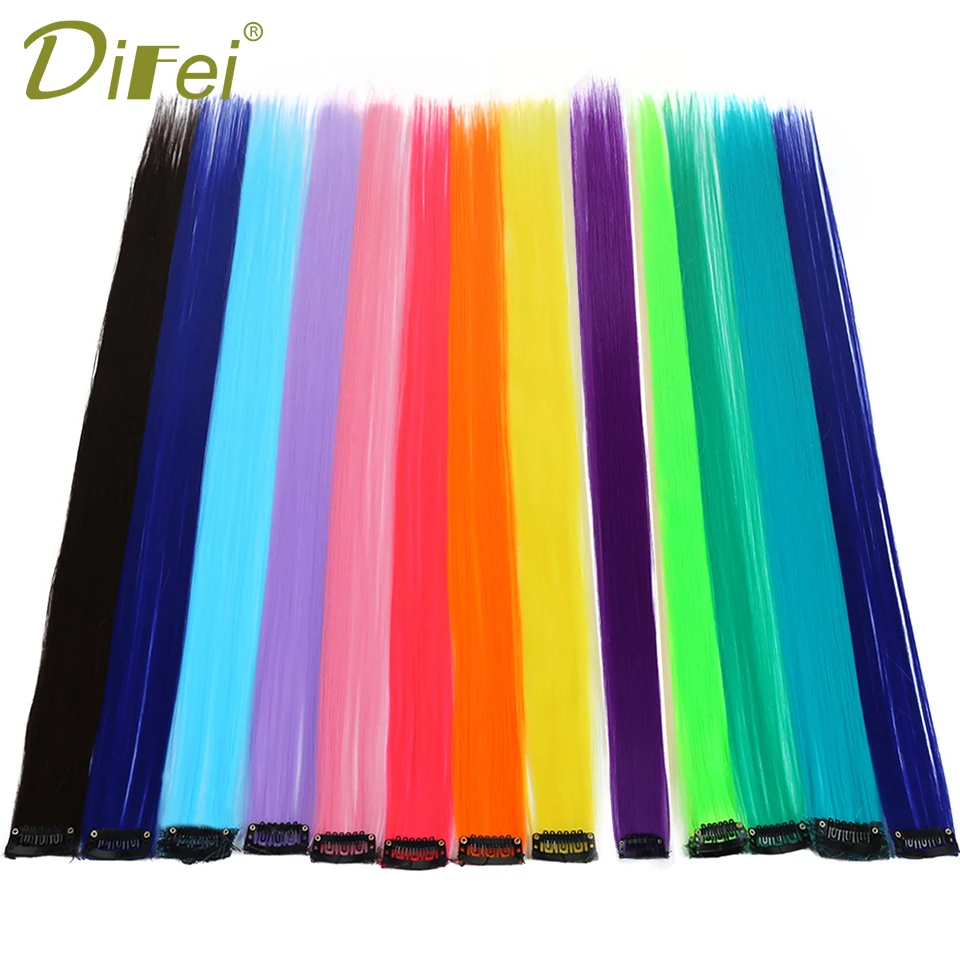 

DIFEI Long Synthetic Hair 1 Clip-in one piece Single Piece Pure Color High Temperature Fiber Hair Extensions