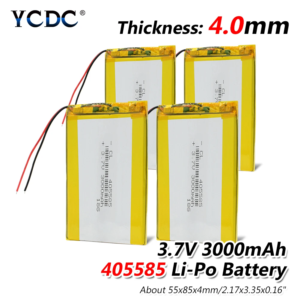 

1/2/4x 3.7V 405585 PLIB Polymer Lithium Li Ion Li-po Rechargeable 3000mAh Battery Durable For Tablet Pc Power Bank E-book