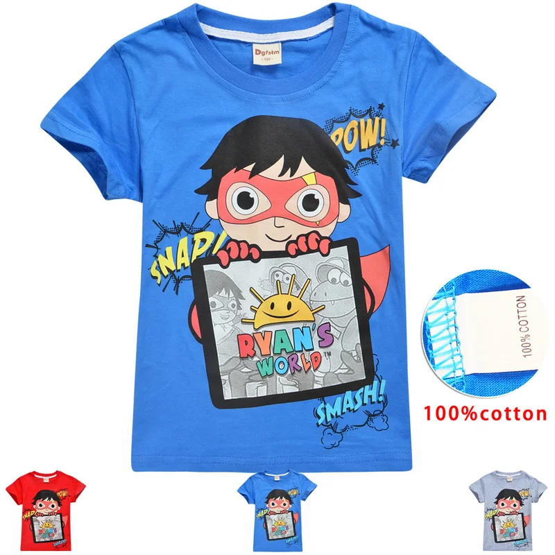 

Summer Boy Girl Ryan Toys Review T-shirt Ryan's World Cotton T Shirt Short Sleeve Tees Tops Kids Children Role Play Clothes Wear