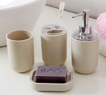 

Hot sale Khaki 4 IN 1 Bathroom Washing Cup Toothbrush Holder Soap Dish Dispenser Suit Accessories Kit