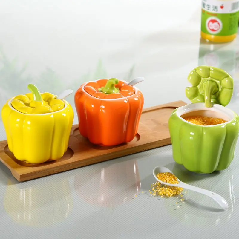 Color glaze pepper pottery seasoning pots set creative seasoning cans