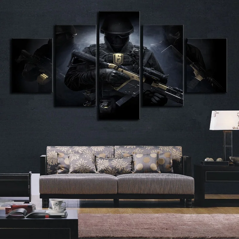 

5 Piece Game Tom Clancy's Rainbow Six Siege Painting Special Forces Picture Poster Canvas Art Home Decor