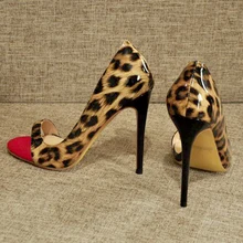 Onlymaker Women's Peep Toe 12cm High Heels Leopard print Pumps Sandals Woman Dress Party Office Slipper Shoes Big Size US5~US15