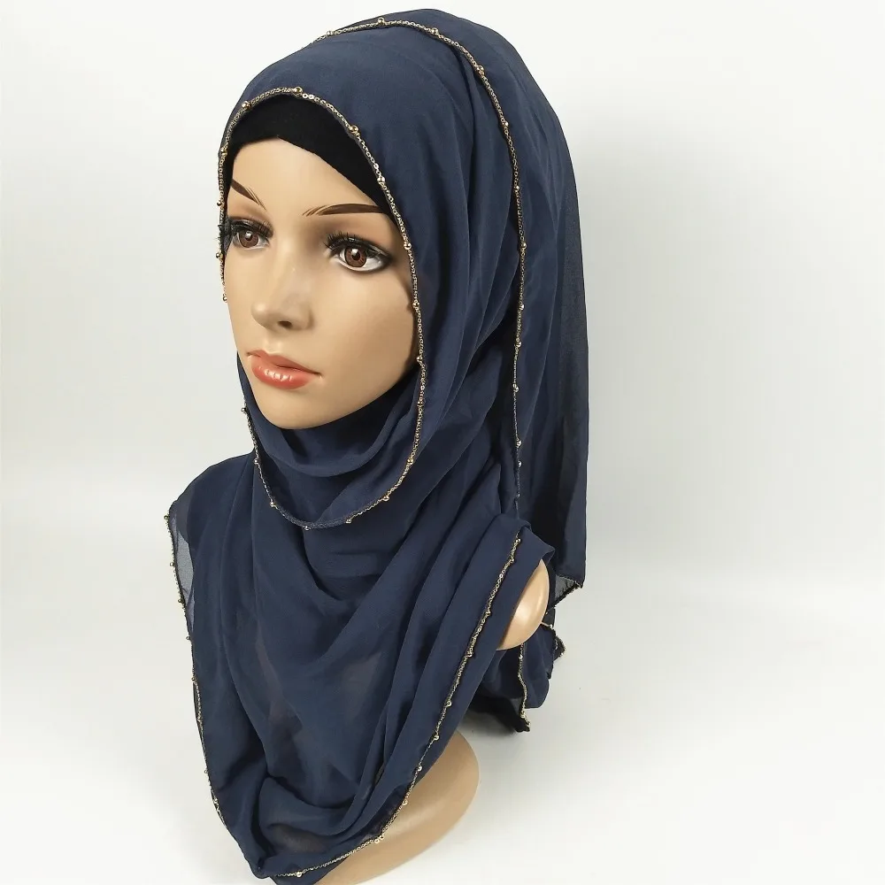 M24 высокое качество золотая цепочка изделия из шифона в большом размере Хиджаб Женский шарф-Шаль Леди wrap повязка на голову 180*75 см 10 шт./лот