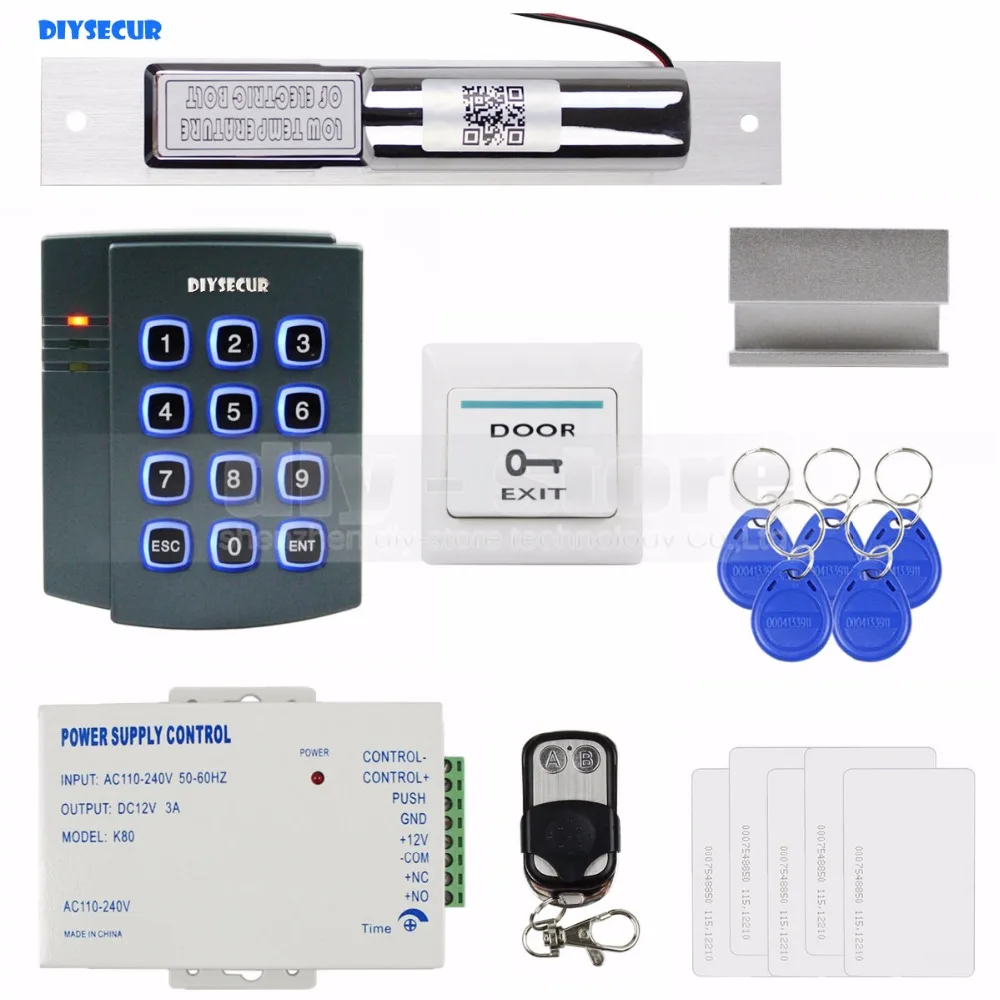 

DIYSECUR Complete 125KHz RFID Reader Access Control System Kit + Electric Bolt Lock + Power Supply Brand New 2501