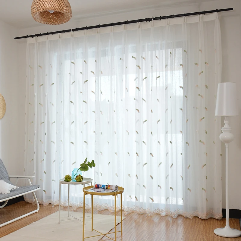 ICECUR, изысканные тюлевые шторы из вуали с вышивкой в виде перьев для детей, спальни, гостиной, дышащего и прозрачного тюля на окно
