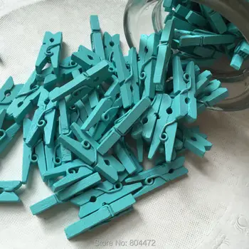 

25MM Mini Natural Wooden Clothe Photo Paper Peg Clothespin Craft Clips aqua Blue Boy Baby Shower