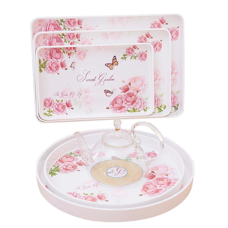 High-grade rectangular round Suqare thickening tray wine tray tea creative tea tableware storage plate plastic fruit plate