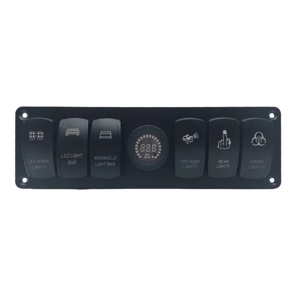 

New 6 Gang Universal Multifunctional Styling Car Switch 12V LED Rocker Switch Panel Colorful Light Circuit Breaker Voltmeter
