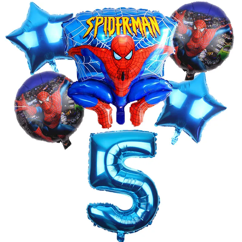 6pcs/lot Spiderman Foil Helium Balloons 30" Red Number Party Inflatable Ball Birthday Party Decoration Kids Toys Star Globos - Цвет: blue 5