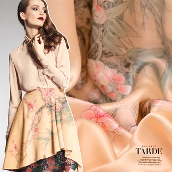 

Peach tree digital printed silk dupion fabric 21mm stiff shirt dress chinese silk fabric wholesale silk cloth 113cm