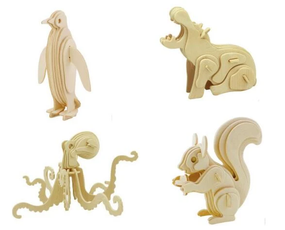 4PCS/Set Animal Model 3D Wooden Puzzle 