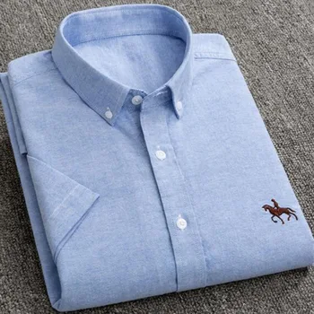 

Summer Oxford Pure Cotton High Quality Shirts Camisa,Solid Candy Color Short Sleeve Turn-down Collar Cloth Slim Fit Comfortable