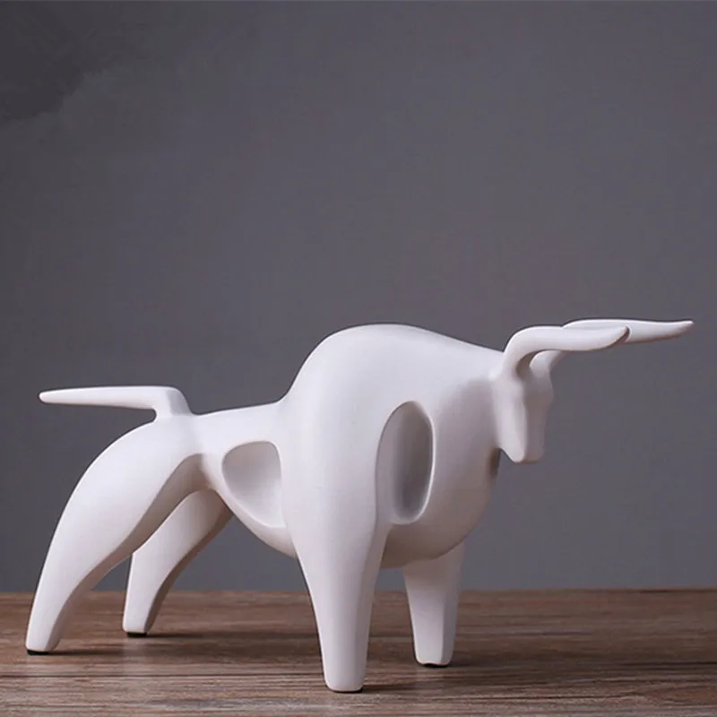 

Home Decoration Accessories Nordic Style Modern Abstract Bull Statue Resin Craft Geometric Home Ornaments Bull Sculpture