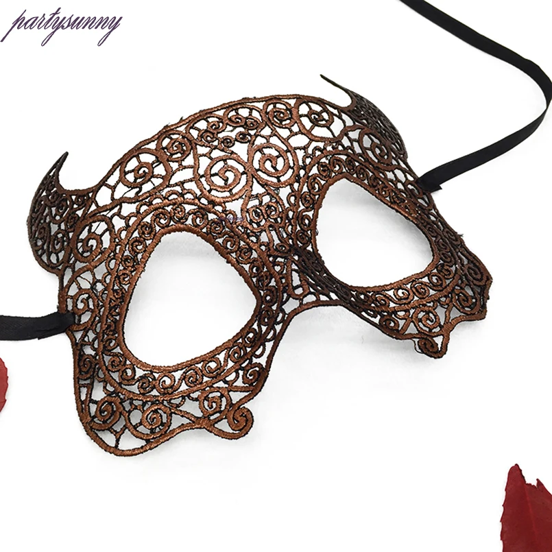 PF Big Horns Lace Mask for Carnival Upper Half Face Mask Masquerade