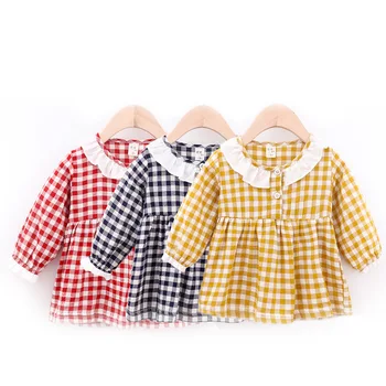 

New Autumn Baby Girls Casual Dress Kids Cotton Plaid Long Sleeve Dresses Toddler Party Princess Sundress Newborn Girls Clothes