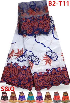 

2017popular 5yards african bazin riche getzner fabric+2meter net lace scarf with embroidered lace for wedding party dress B2-T11