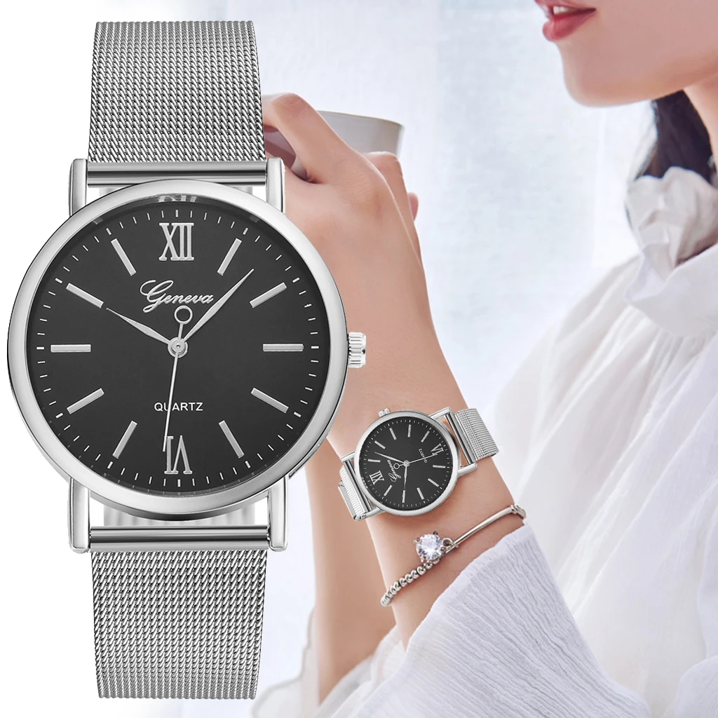 Vansvar брендовые модные женские часы с серебряной сеткой Geneva Роскошные Аналоговые кварцевые часы из нержавеющей стали Relogio Feminino дропшиппинг