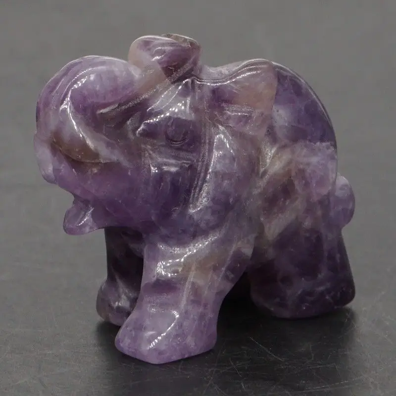 

Elephant Figurines Craft Carved Natural Stone Amethyst Mini Animal Statue Decor Chakra Healing 1.5 Inch