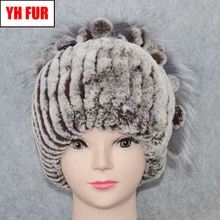 Из натурального меха благородного кролика шапка Для женщин Настоящий мех кролика вязаные Skullies шапки бини шапки Шапки ручная работа; Новинка Повседневное Настоящий мех кролика Кепки