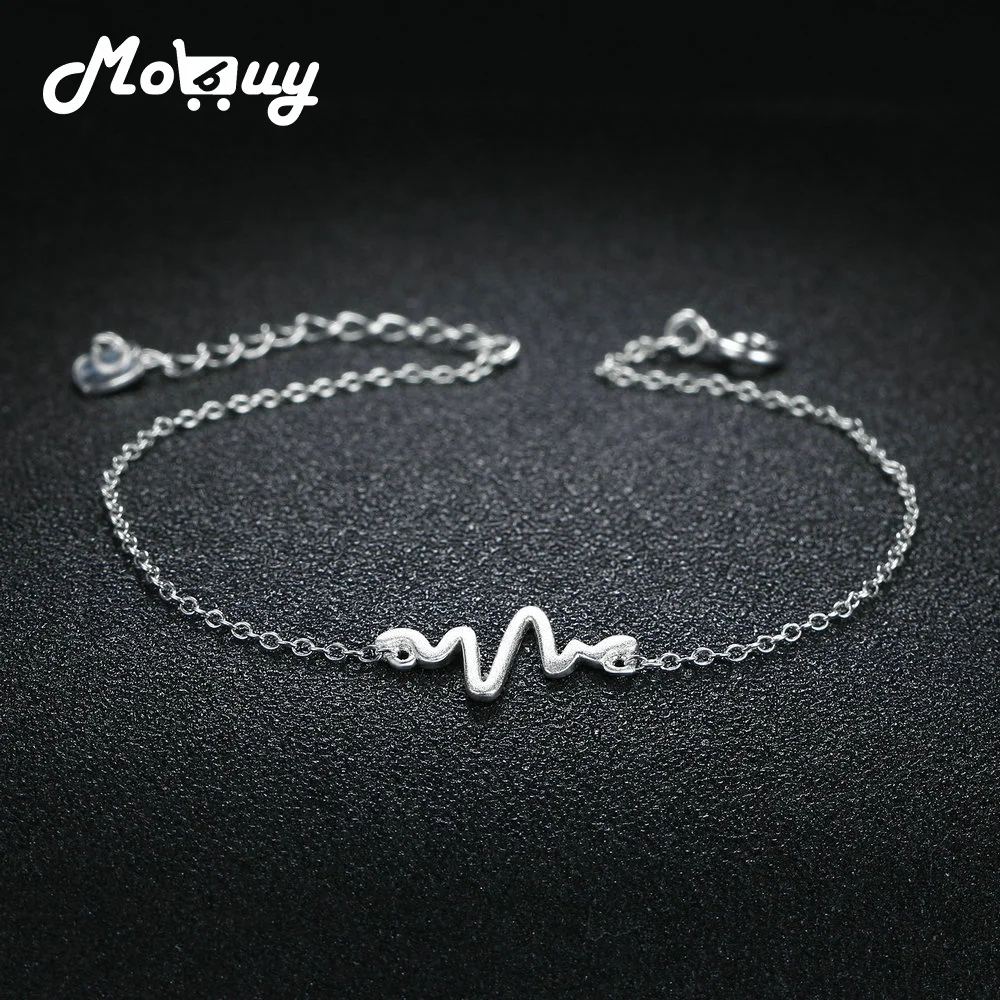 

MoBuy Wiredrawing 100% Real 925 Sterling Silver Romantic Electrocardiogram Bracelet For Women Girls Gift Fine Jewelry MBHY007