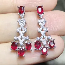 Серьги-капли из натурального рубина или сапфира,, Стерлинговое Серебро 925 пробы, 0.35ct* 8 шт., драгоценный камень, роскошный стиль J8122401