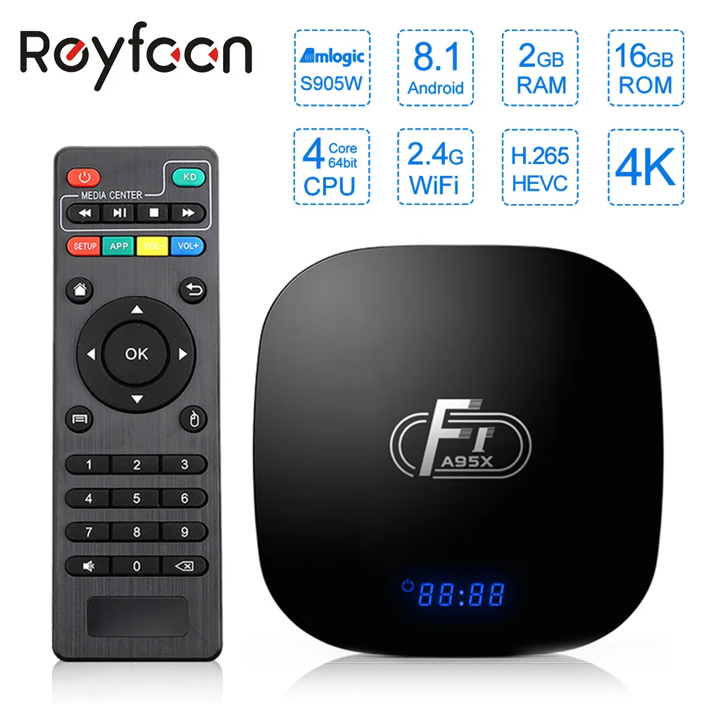 الروبوت 8.1 مربع التلفزيون الذكية A95X F1 Amlogic S905W رباعية النواة 2 GB 16 GB دعم H.265 4 K 2.4 GHz WiFi مشغل الوسائط مجموعة أعلى مربع يوتيوب