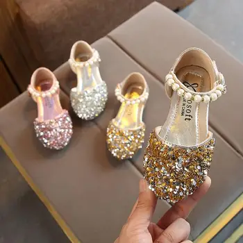 

Summer Children girls Crystal bling pear shoes Girls princess Shoes pink gold sliver 21-36 H777 TX11
