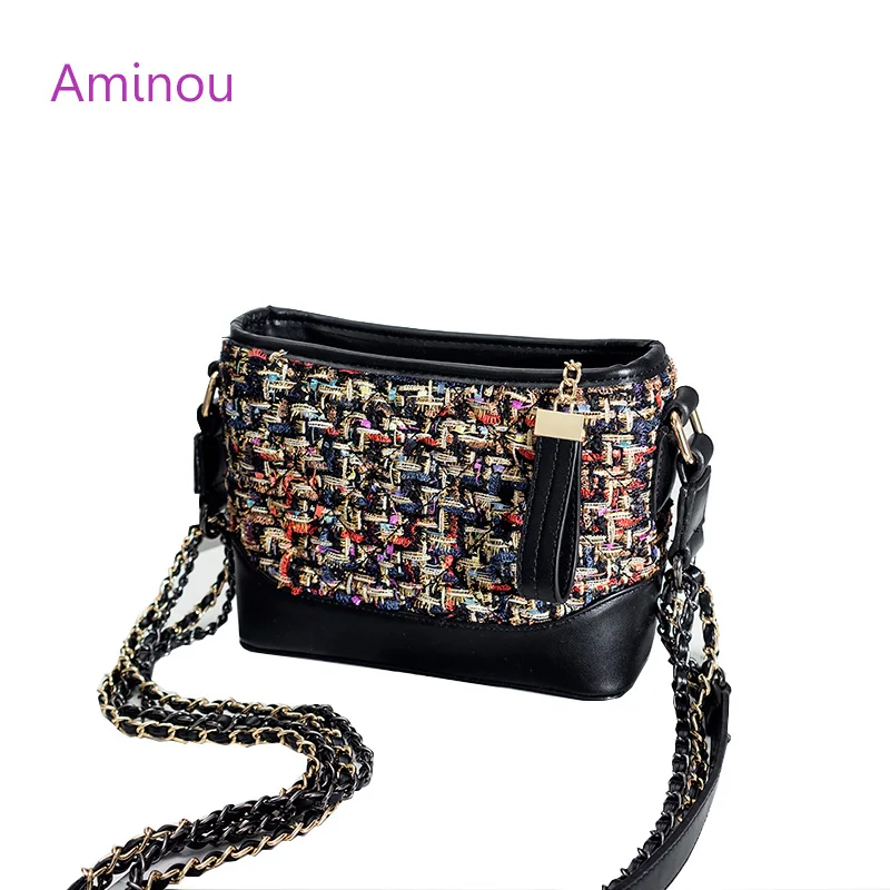 

Aminou Vintage Women's Woolen Messenger Bag Female Shoulder Handbags Famous Designer Ladies Flap Crossbody Chain Bag For Girls