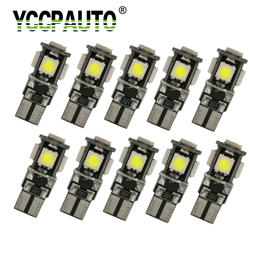 

YCCPAUTO W5W T10 LED Can bus Turn Signal Light White 5smd 5050 Car Bulb 194 168 No Error Lamp DC 12V Wedge Lamp Decoder 10PCS