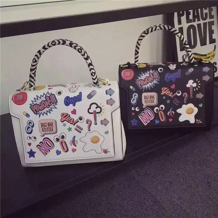 

Handbag Women Bag Designer brand cartoon Graffiti Printed Tote Shoulder saddle bag Cartoon Big Eye Mujer Crossbody Messenger Bag