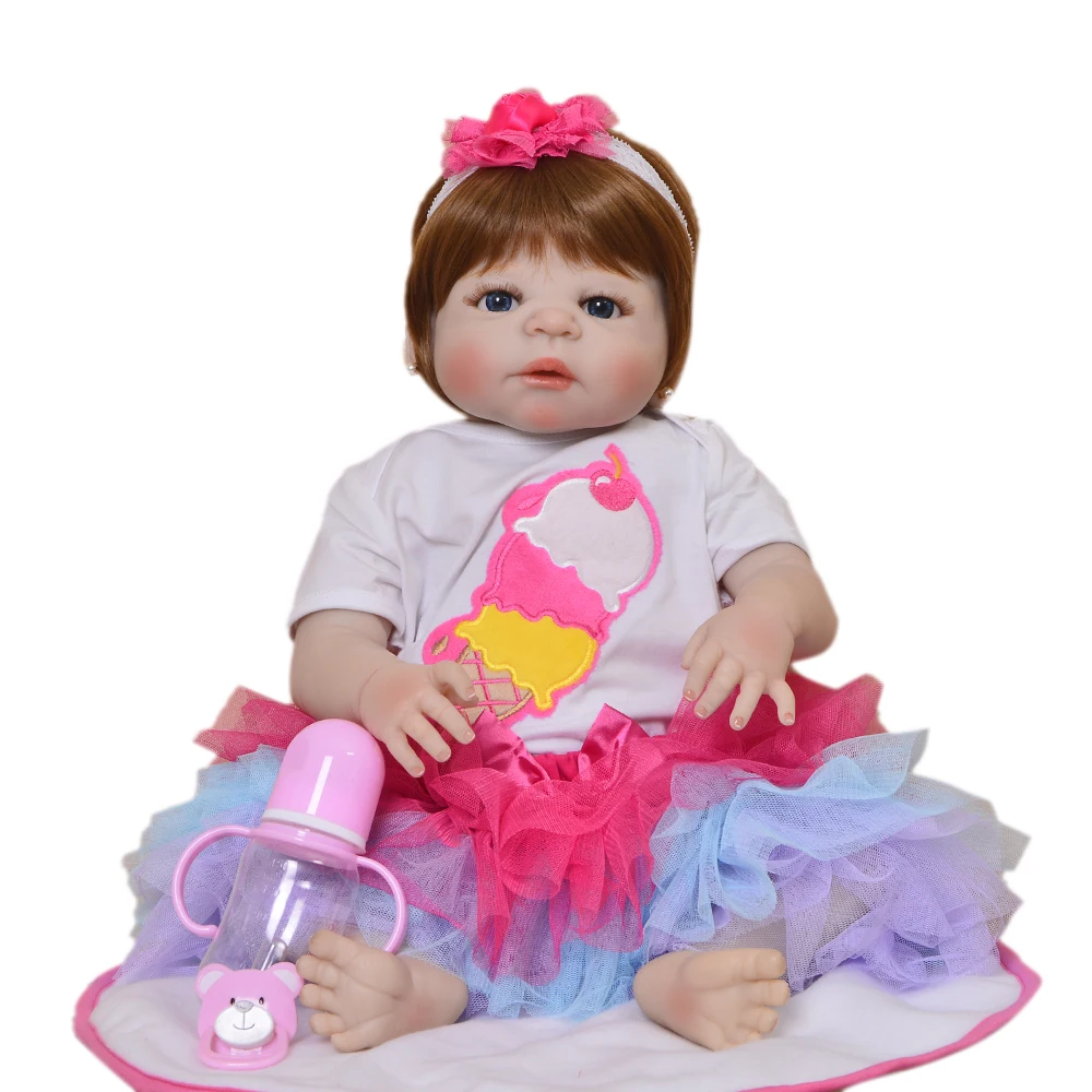 

55CM girl Body Silicone bebe Reborn Baby Doll with Ice cream skirt For Girls NewBorn princess Baby Gift Bedtime Early Education